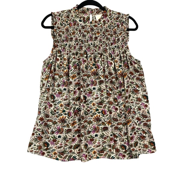 Maeve Smocked High Neck Ruffle Floral Print Blouse Size 10 - Picture 1 of 9